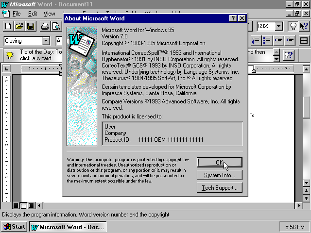 Microsoft Word 95 - About